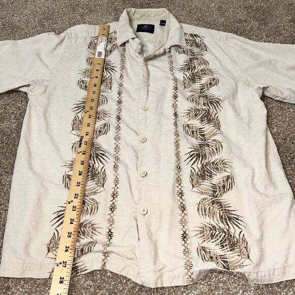 Carribean Joe shirt button up creak palm leaf 100% Silk lightweight vacation LG - Picture 3 of 6